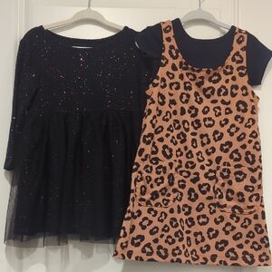 Glittery Black and Black And Tan Leopard Kids Dress Set
